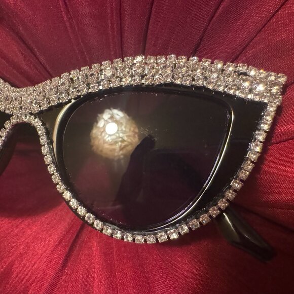 SALE!  Black Cat Eye Rhinestone Encrusted Black Lenses Womens Accessories. main image 4